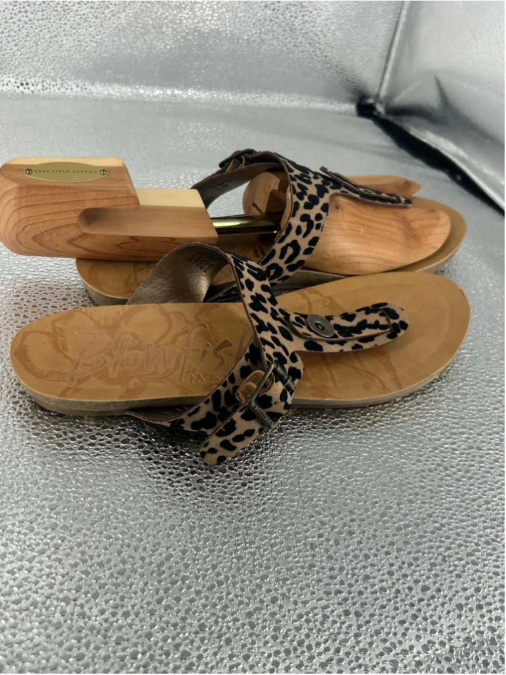 Women's Blowfish Tan Black Leopard Print Sandals Size 8.5